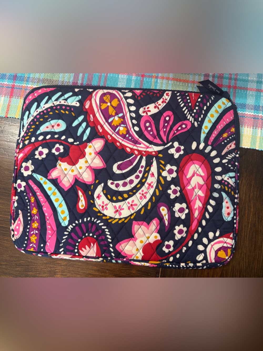 Vera Bradley Quilted Paisley Tablet Sleeve in Navy and Pink